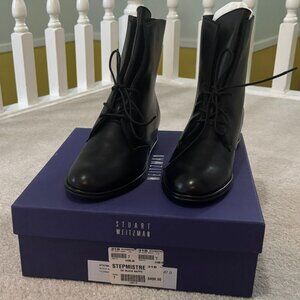 Stuart Weitzman Stepmistre Black Nappa Leather Lace-Up Boots